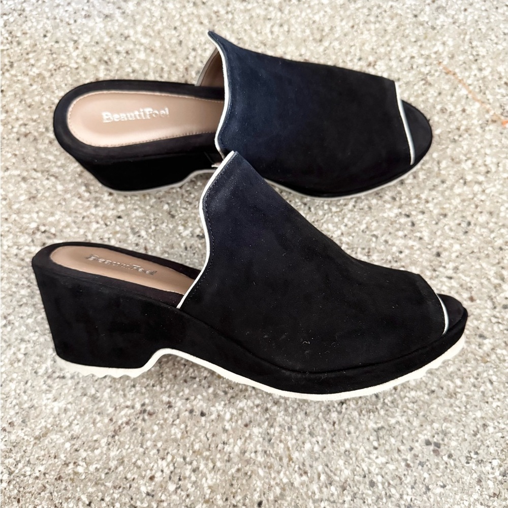 Beautifeel black velvet leather heel mule slip on slides 38 - Picture 4 of 7